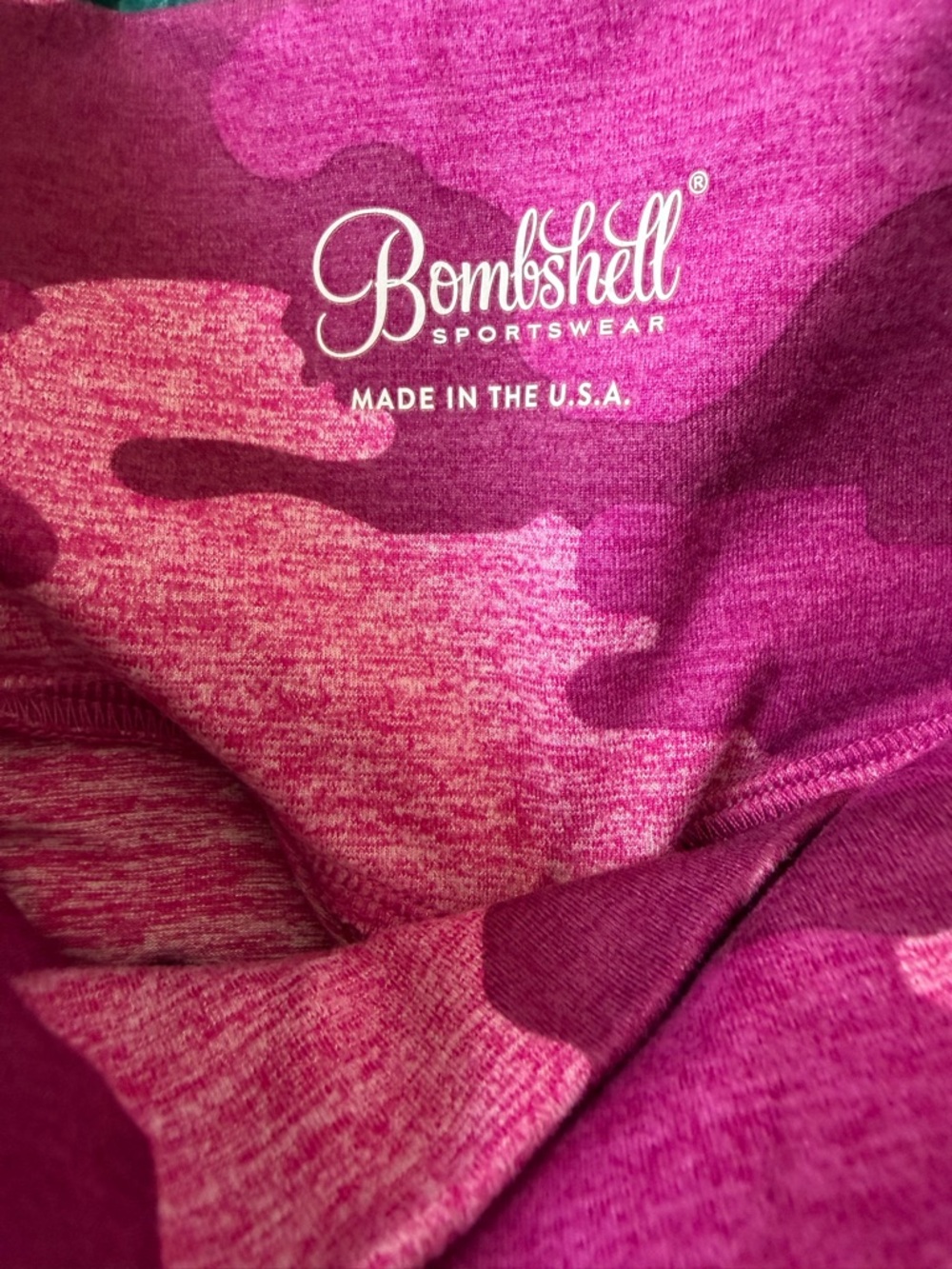Bombshell Sportswear Pink Camo Leggings with White & Hot Pink Stripe - Picture 3 of 5